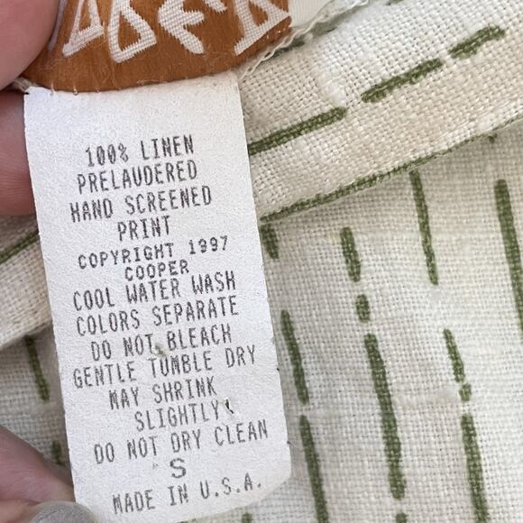 VTG 90s Linen Mini Skirt S Hand Screened USA Made Minimalist Art Print Coastal - Picture 7 of 7